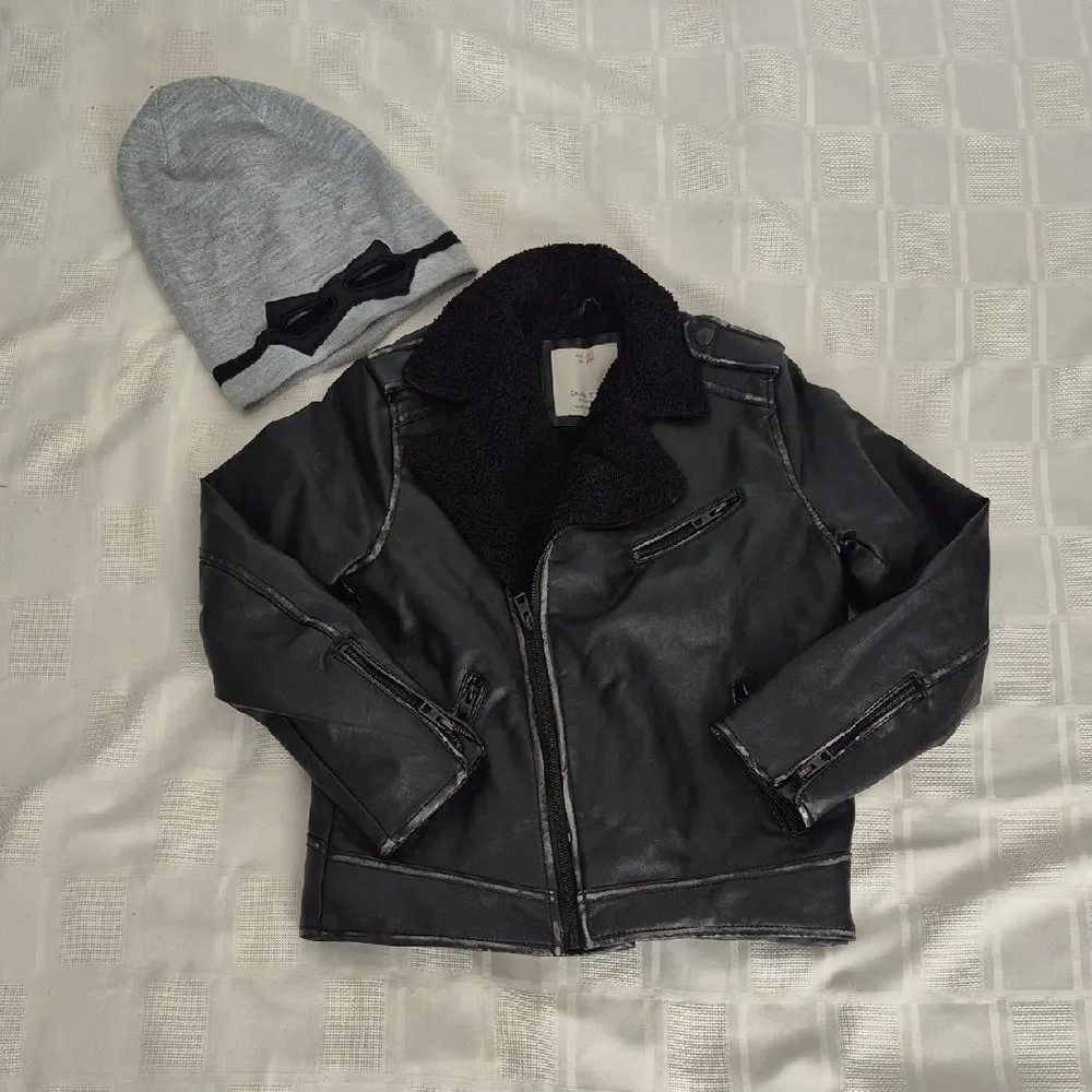 Zara Black Kids Faux Leather with Gray Hat - Picture 1 of 16